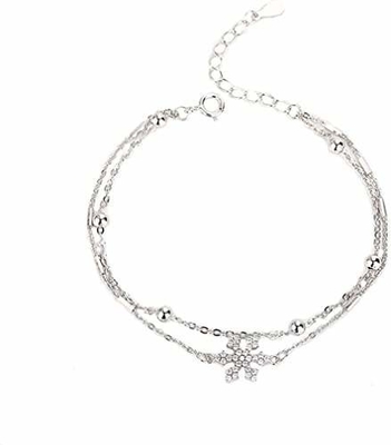 Shiny Snowflake 925 Sterling Silver Link Gelang Untuk Wanita Rantai Ganda